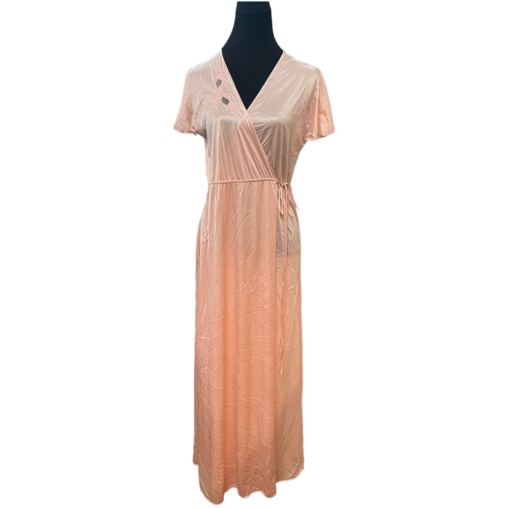 Sears Vintage Wrap Robe Pink/Peach Maxi Floral Cutout Medium